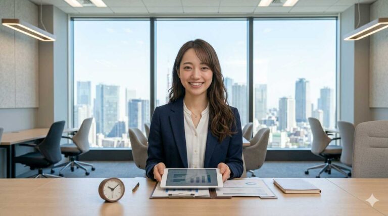 happy business woman smiling office