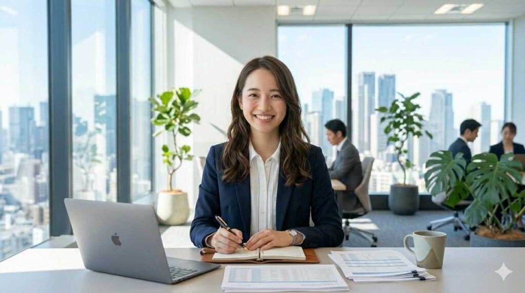 smiling young professional female accounting