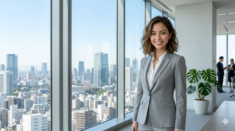 smiling business woman professional office light triangle
