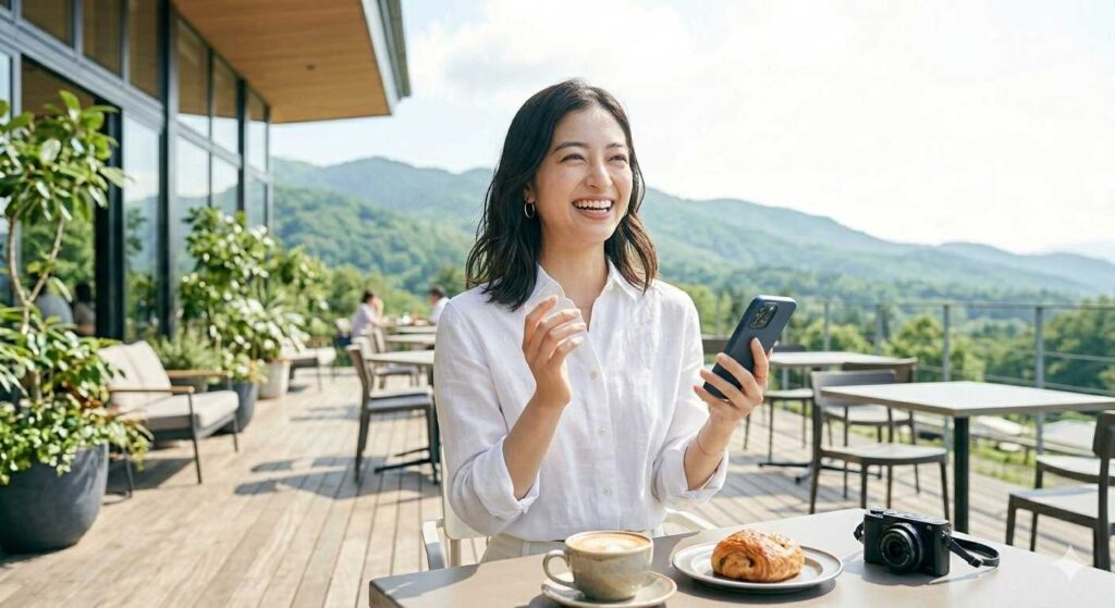 smiling business woman professional smartphone sunlight bright