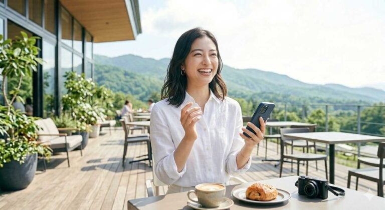 smiling business woman professional smartphone sunlight bright