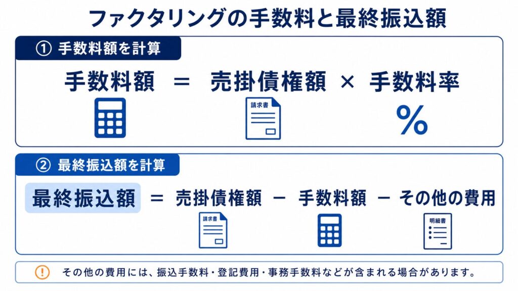 ファクタリングの手数料と最終振込額を比較する表