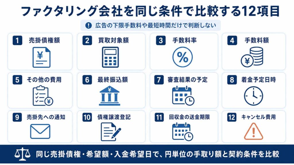 ファクタリング会社を比較する12項目