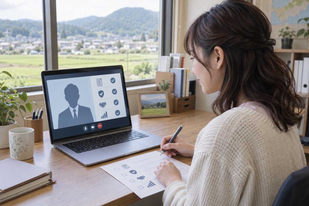 地方の個人事業主がファクタリング会社を選ぶ様子