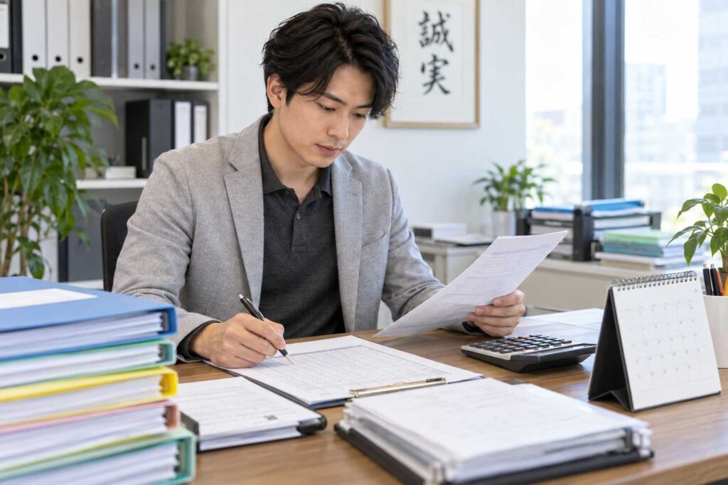 請求書の入金日を確認する士業事務所の経営者