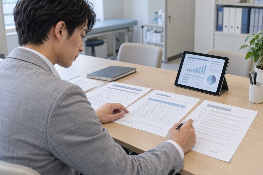 クリニックの資金繰り計画を確認する担当者