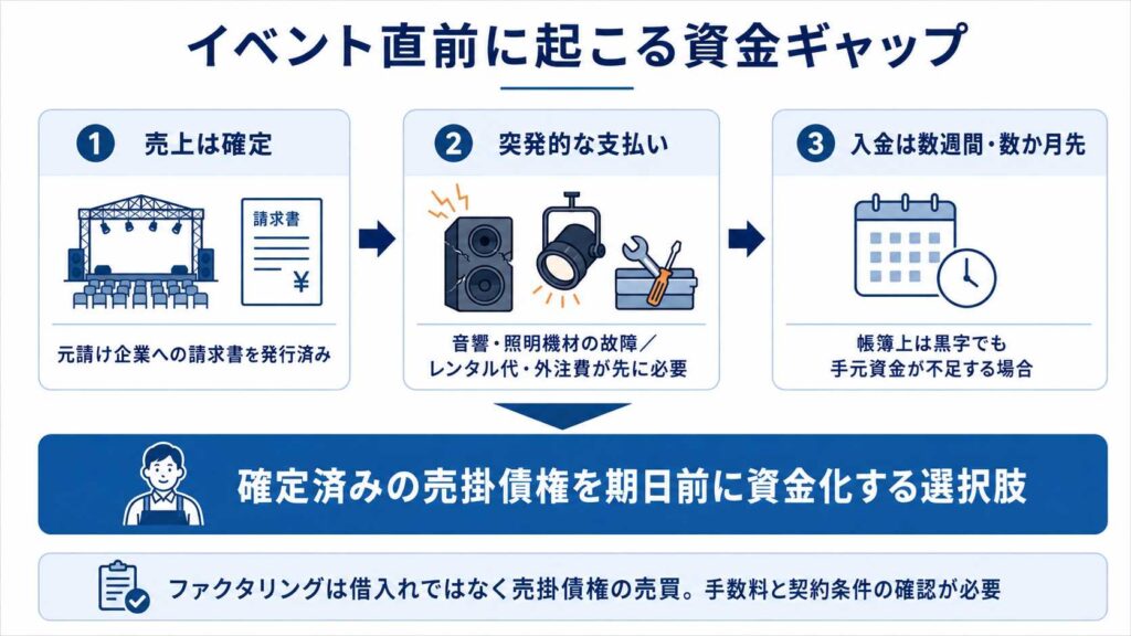 イベント直前に生じる売掛金の入金と支払いの時間差