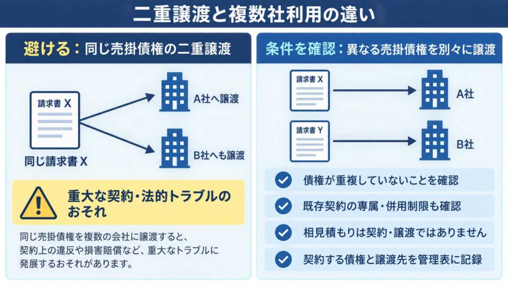 二重譲渡と異なる売掛債権を使う複数社利用の違い