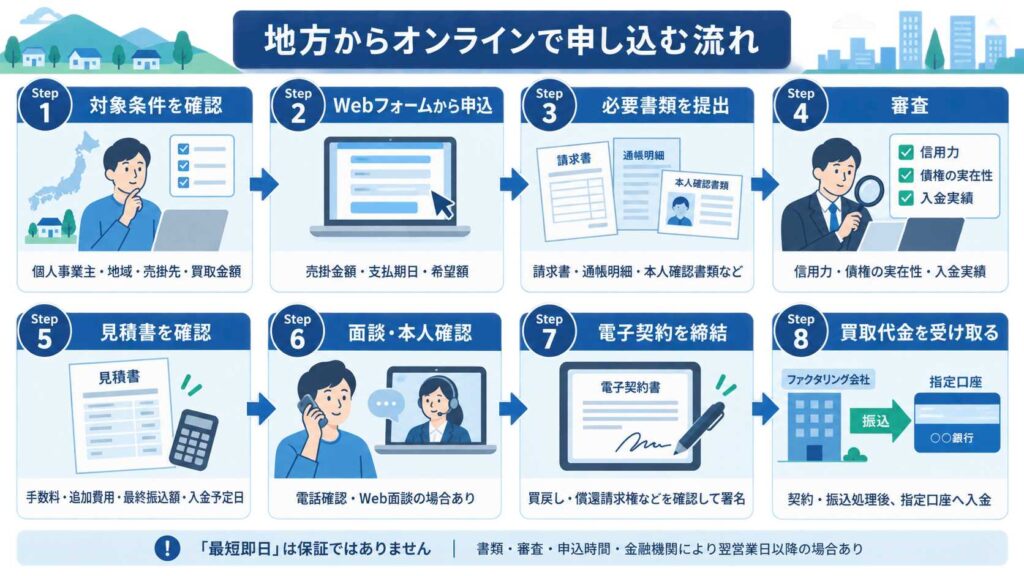 地方からオンラインでファクタリングを申し込む流れ