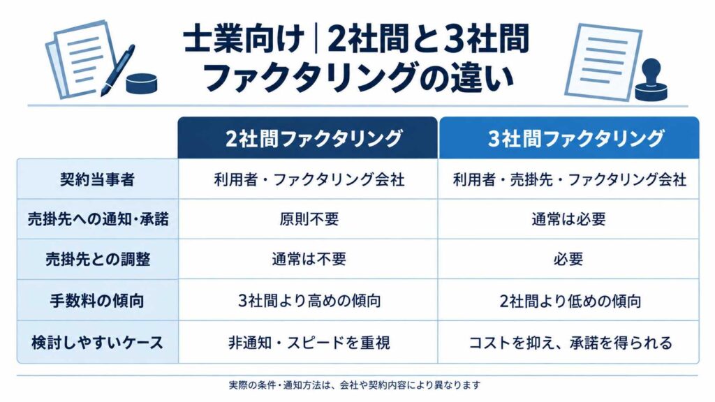 士業向けファクタリングの2社間・3社間の違い