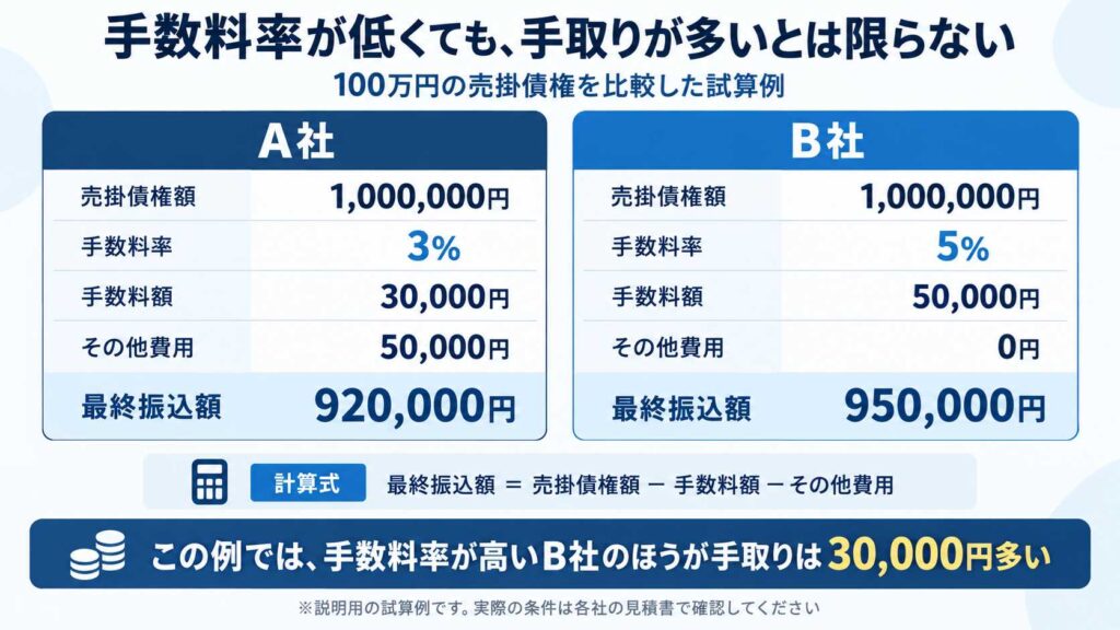 手数料率と最終振込額の比較例
