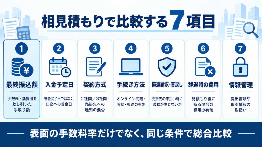 ファクタリングの相見積もりで比較する7項目