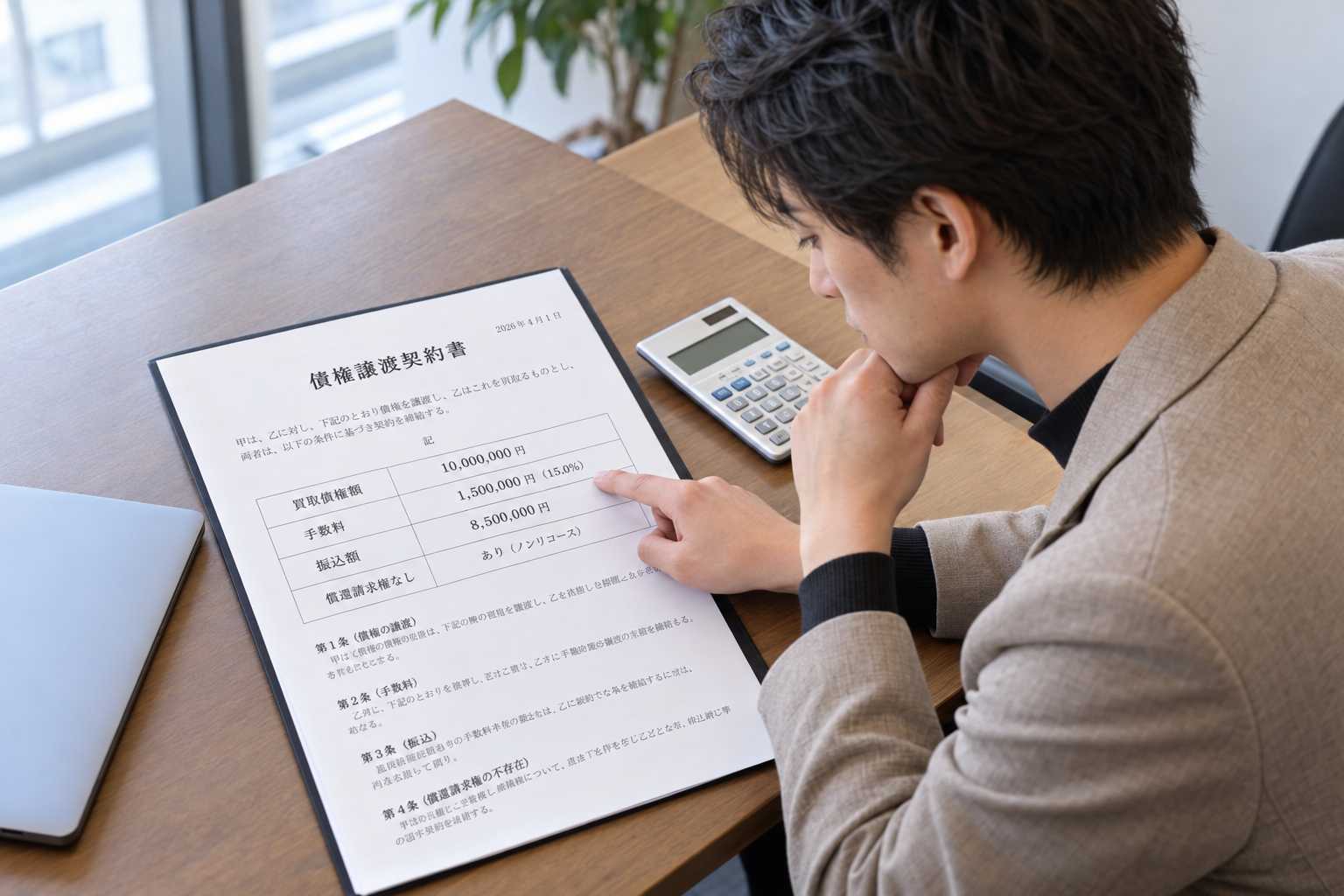 契約書の内容を確認する男性