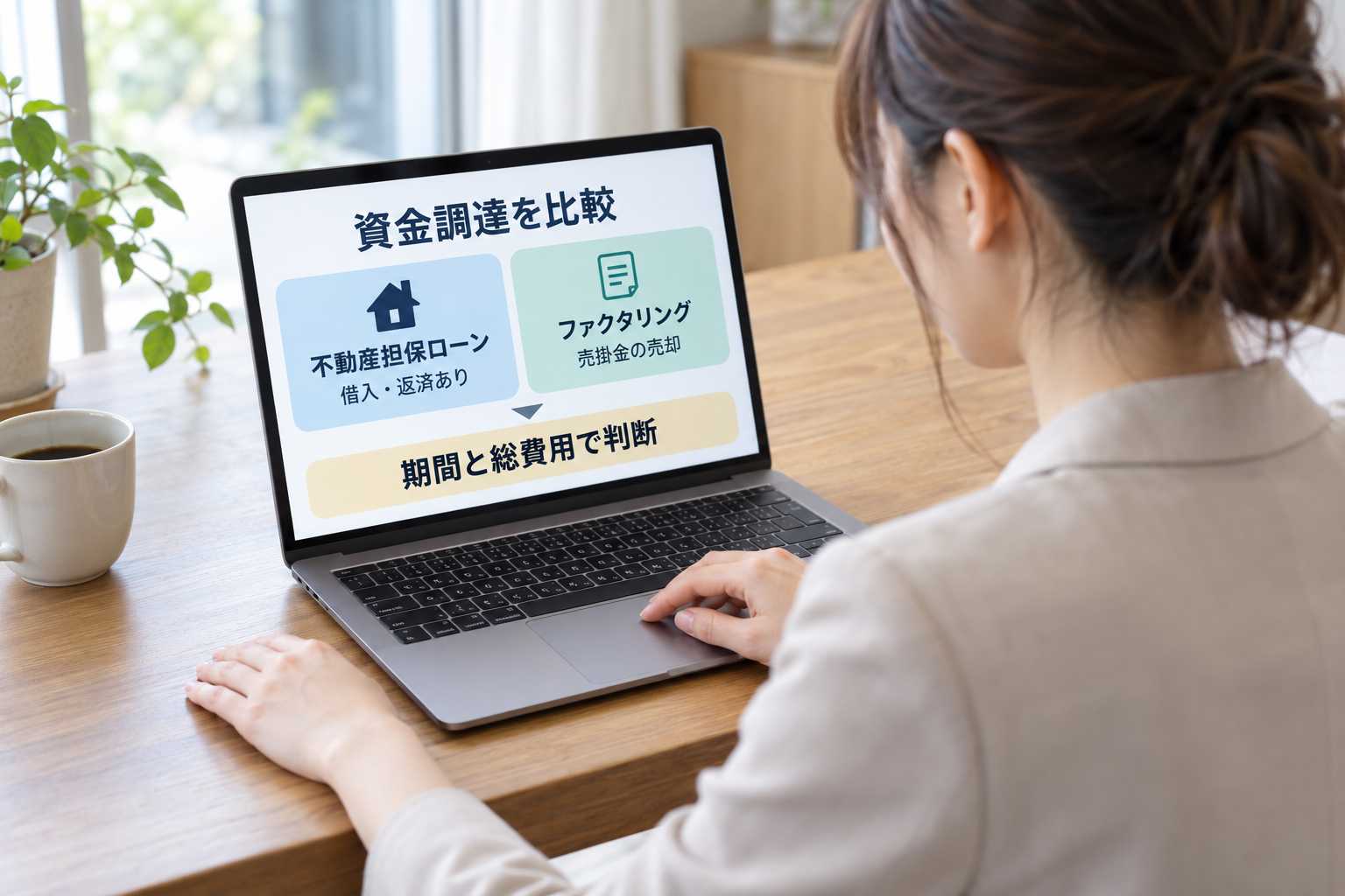 不動産担保ローンとファクタリングの資金調達方法を比較する図解