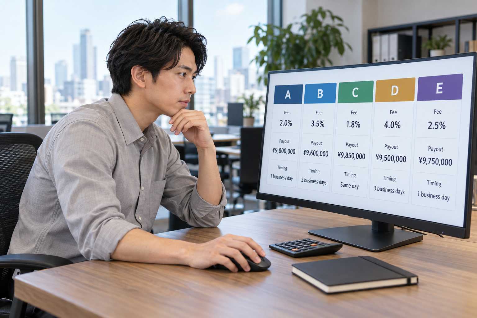 人材紹介会社向けファクタリング5社の見積もり条件を比較する様子