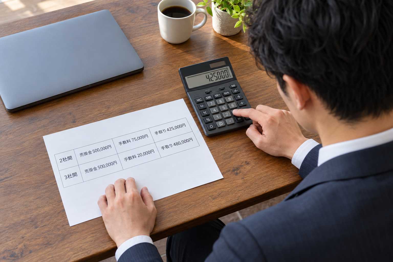 売掛金から手数料を差し引く計算のイメージ