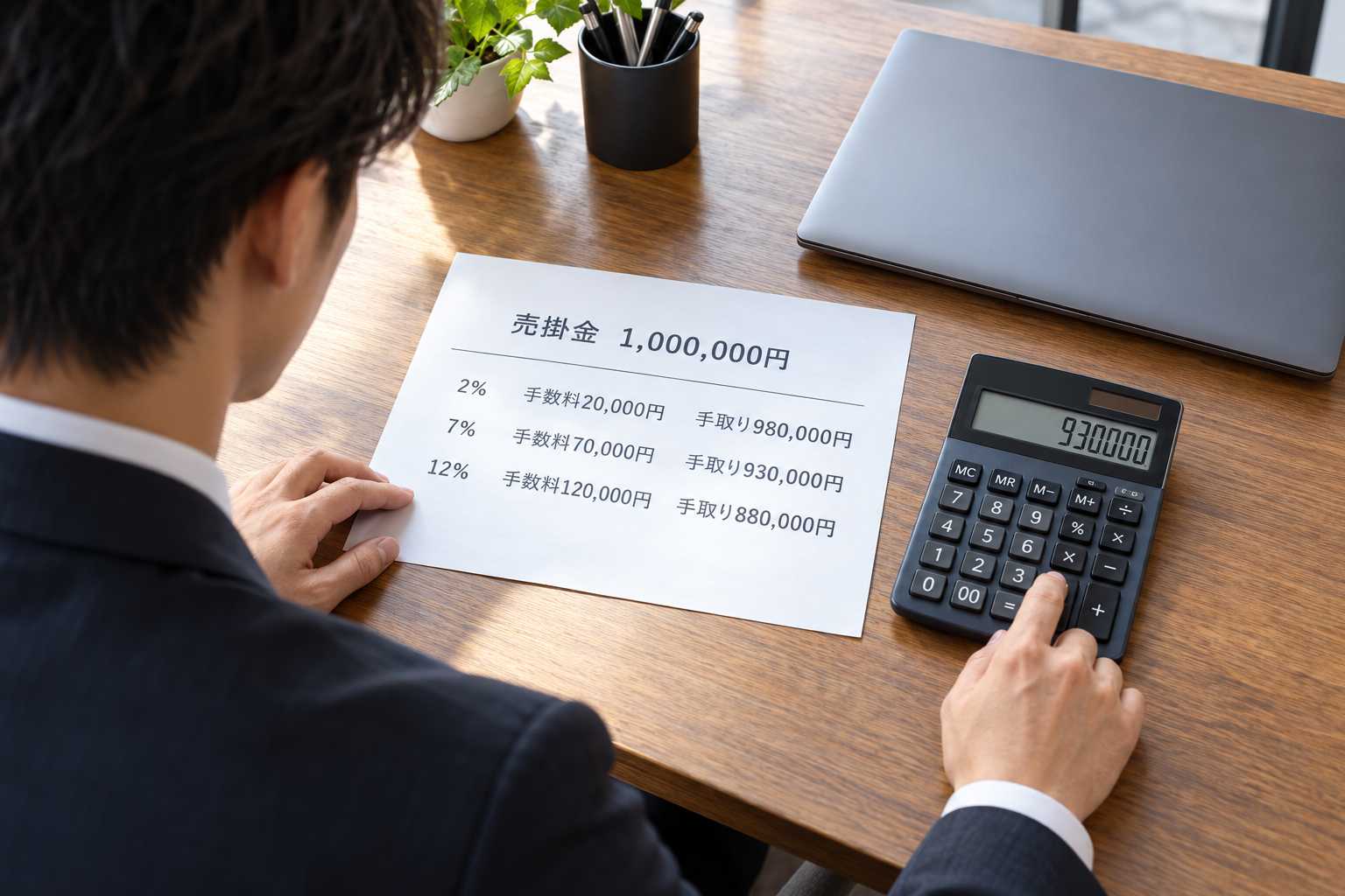 請求書から手数料を差し引く計算のイメージ