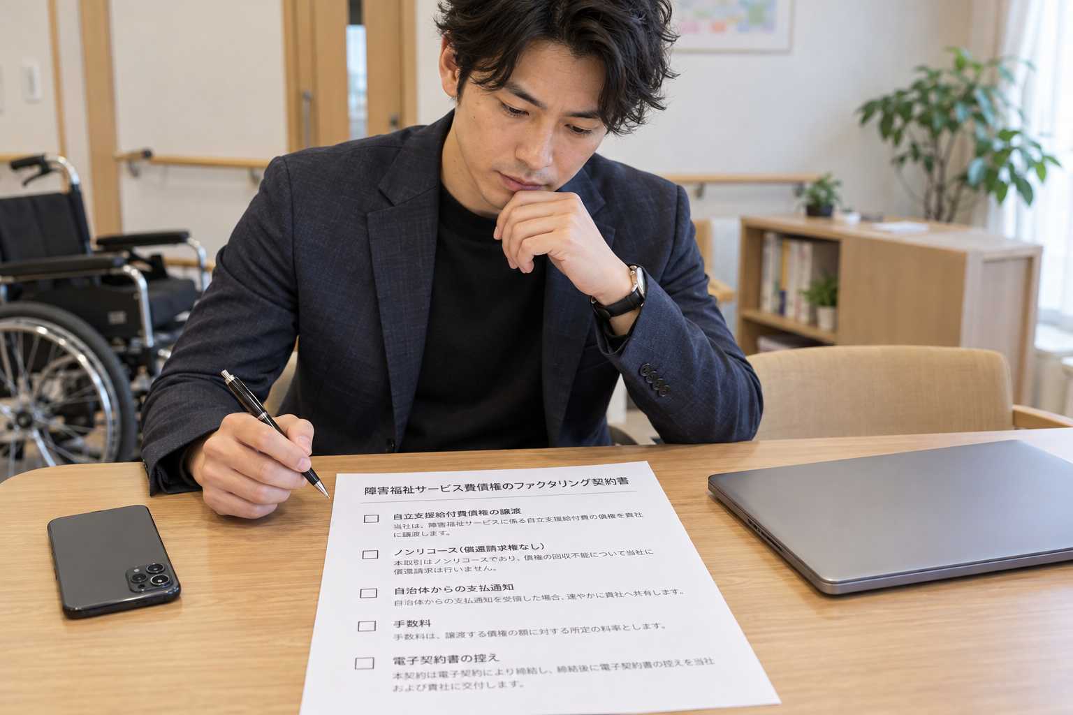 ファクタリング契約書の確認項目を見ている様子