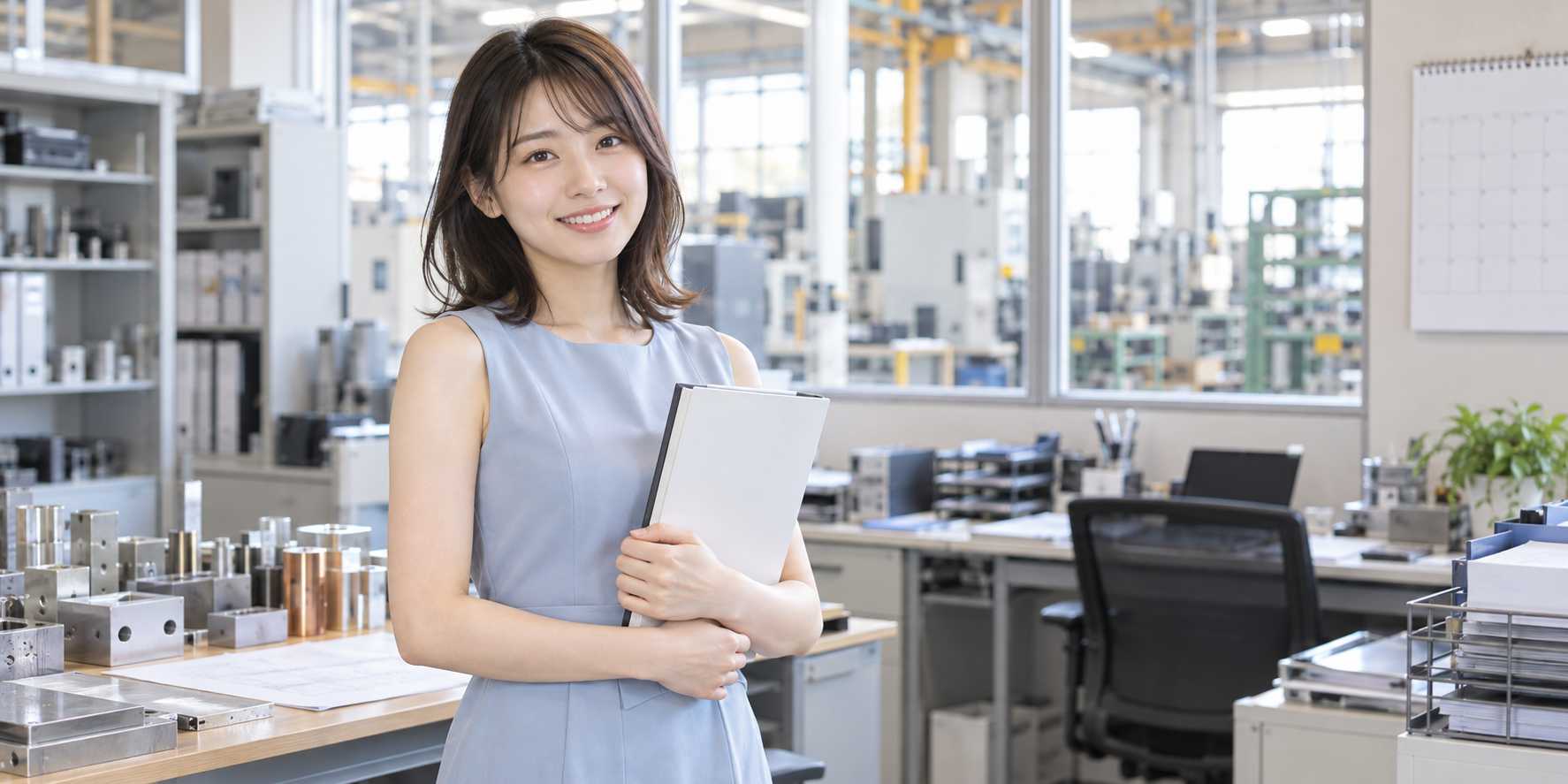 資料を手に笑顔で立つ製造業の担当者