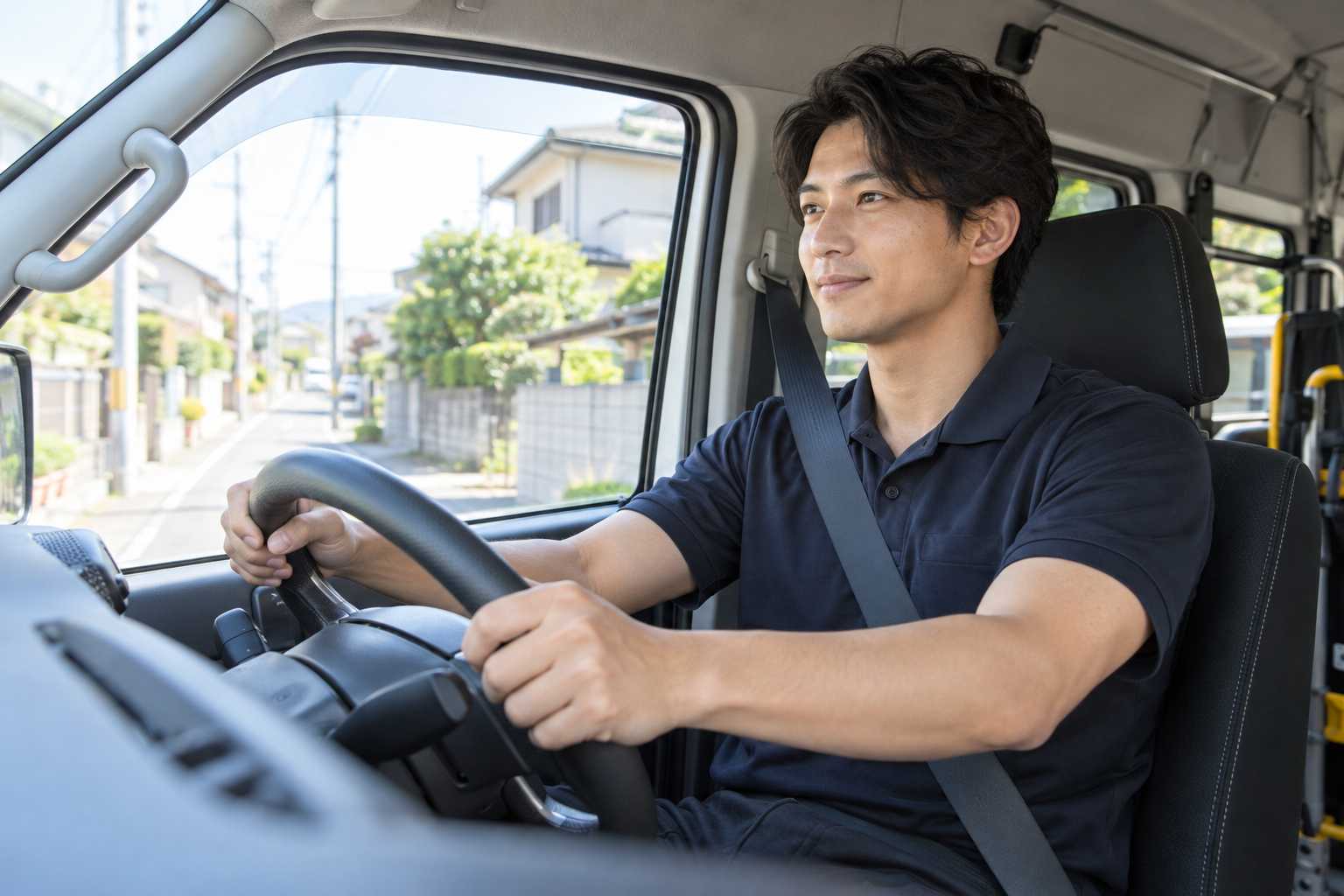 送迎車両を運転するスタッフ