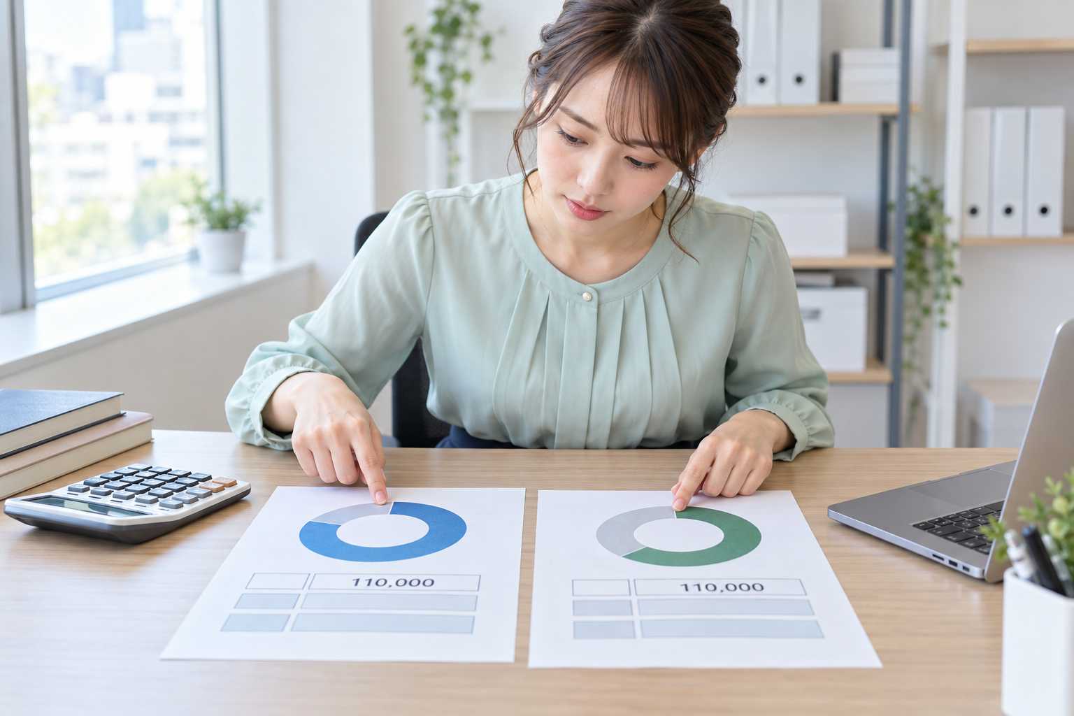110,000円を80%控除と70%控除で比較する2つの円グラフを見比べるイメージ