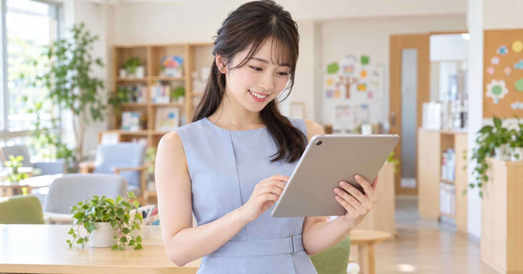 タブレットで情報を確認する様子