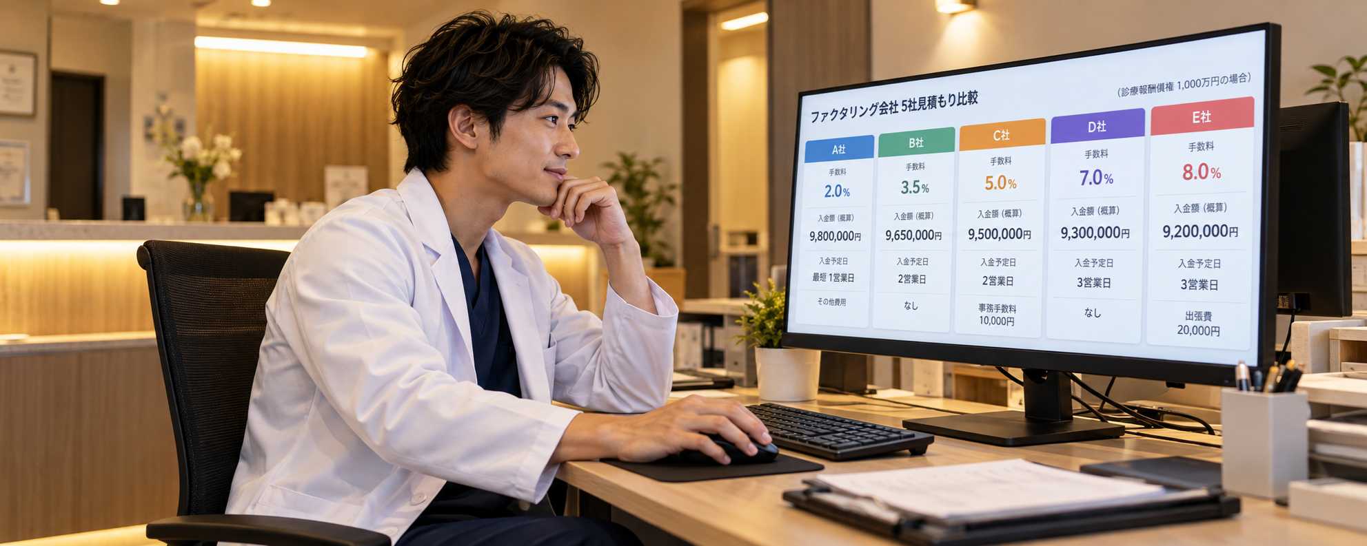 複数のファクタリング会社の見積もりを比較している様子