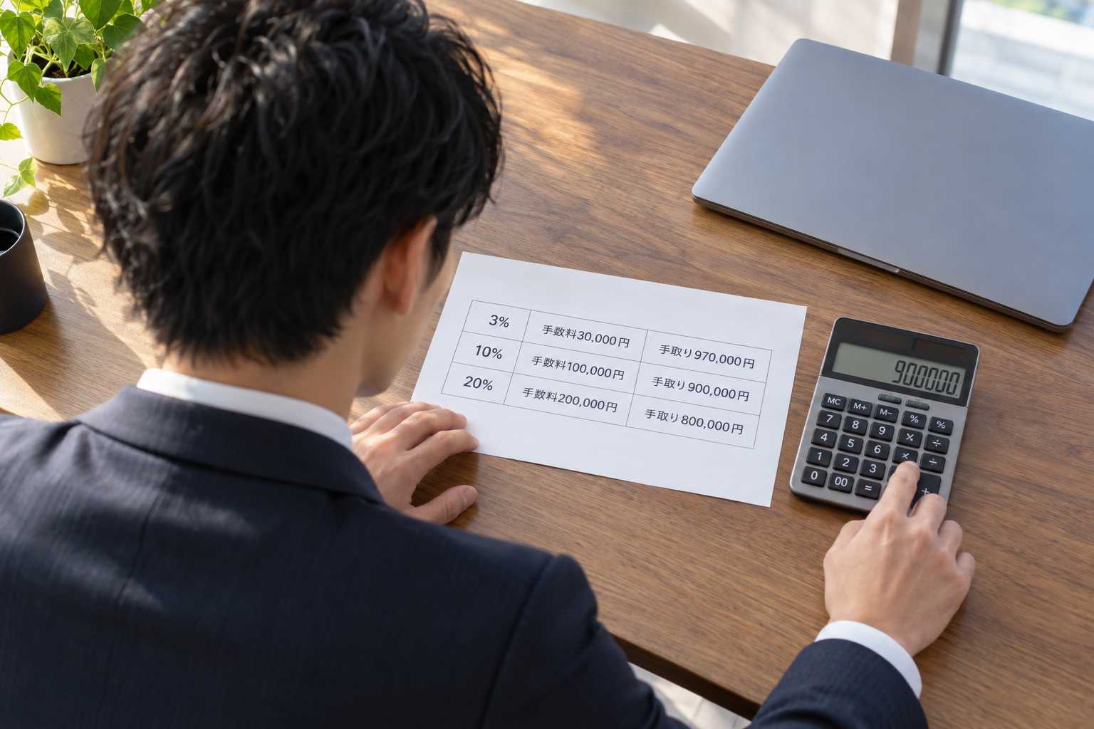 売掛金と手数料から手取り額を確認する図解