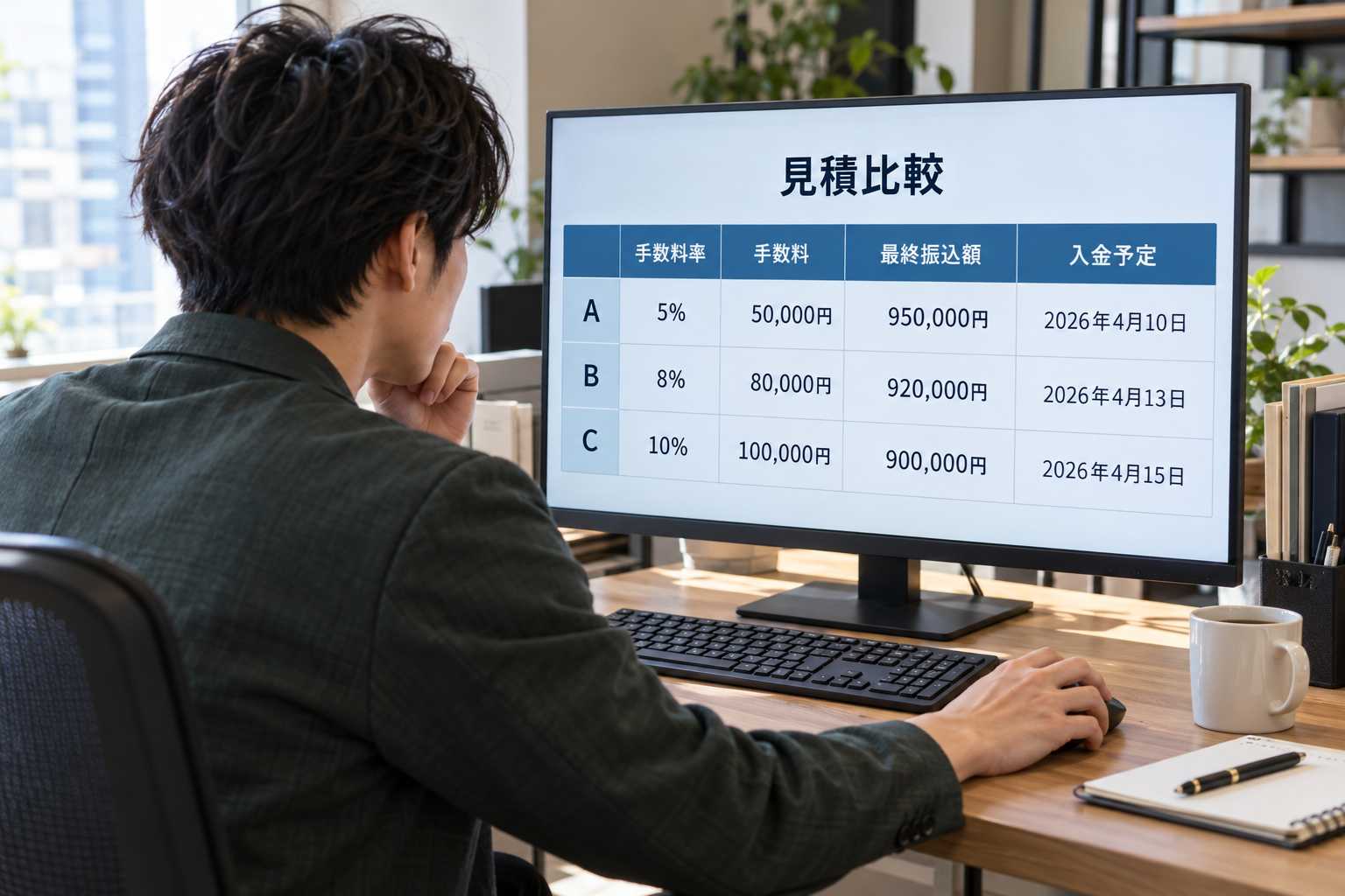 複数社の見積もりを比較するイメージ