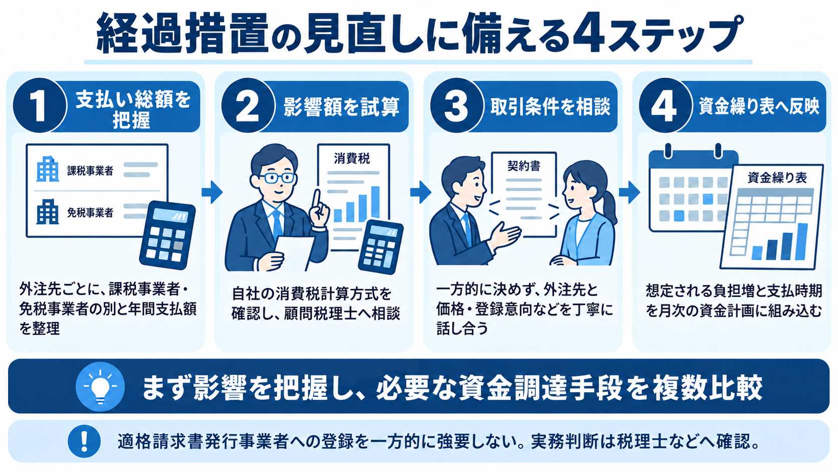 経過措置の見直しに備える4ステップの図解
